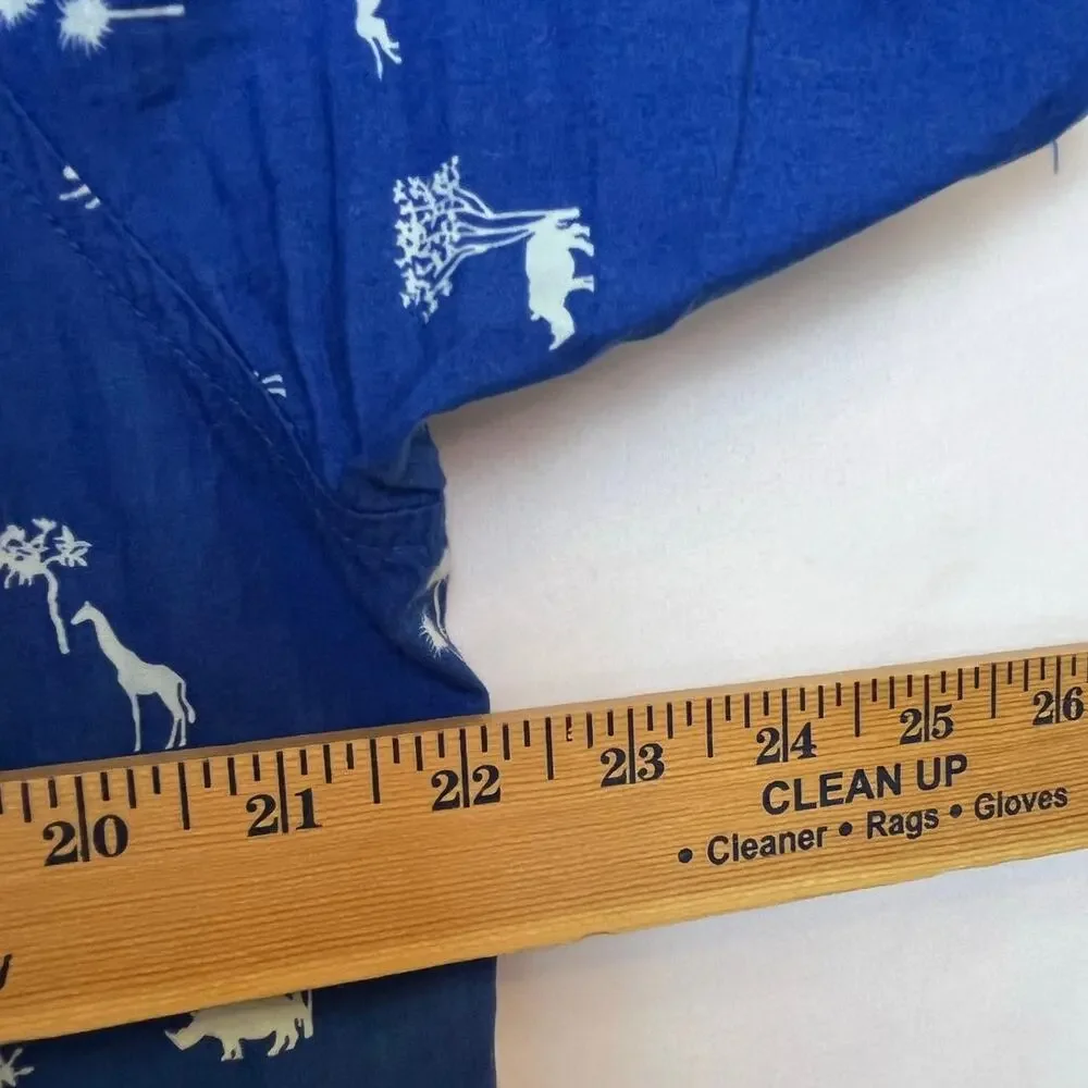 LRG Men’s XL Blue/White Safari Print Short Sleeve Button-Front Shirt Streetwear